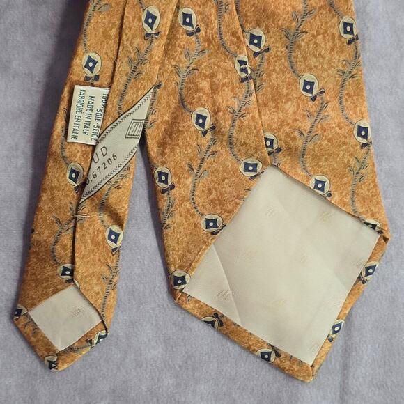 Joseph Abboud Orange Floral Executive Geometric 100% Silk Italy Mens Neck Tie - Picture 6 of 6